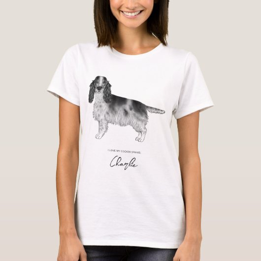 Cocker Spaniel in zwart en wit met aangepaste teks T-shirt (Voorkant)