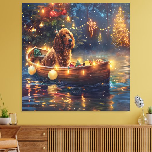 Cocker Spaniel Kerst Feestelijke Reis Canvas Afdruk (Insitu (Woonkamer))