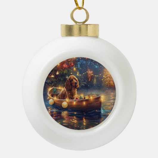 Cocker Spaniel Kerst Feestelijke Reis Keramische Bal Ornament (Voorkant)