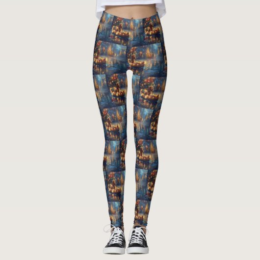 Cocker Spaniel Kerst Feestelijke Reis Leggings (Voorkant)