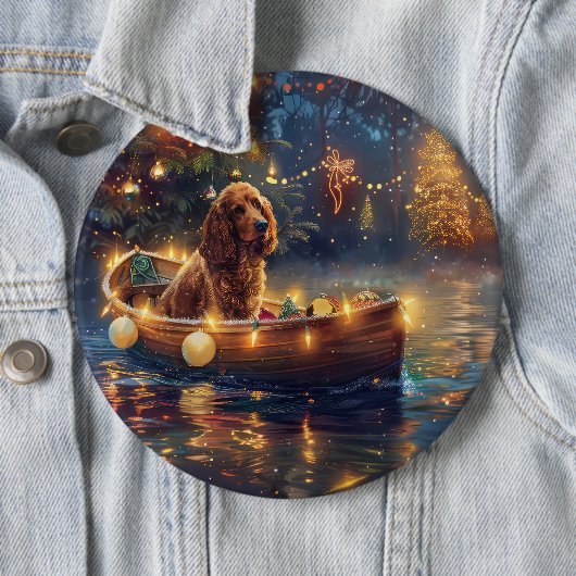 Cocker Spaniel Kerst Feestelijke Reis Ronde Button 6,0 Cm (In situ)