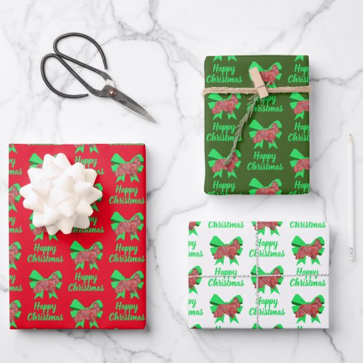 Cocker Spaniel Kerst Hond & Groene Boog 3 kleuren Inpakpapier Vel (Voorkant)
