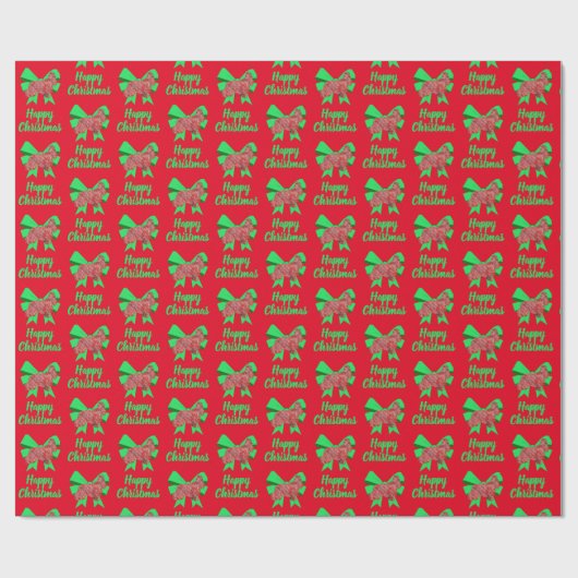 Cocker Spaniel Kerst Hond & Groene Boog Rood Cadeaupapier (Vlak)