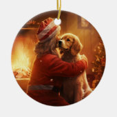 Cocker Spaniel Kerst Ornament, Brandweerman Pet Keramisch Ornament (Voorkant)