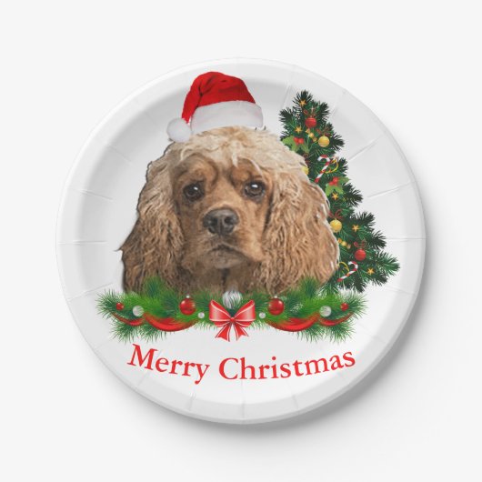 Cocker Spaniel Kerst papieren borden Bordje (Voorkant)