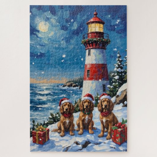 Cocker Spaniel Kerst Vuurtoren Vakantie Legpuzzel (Verticaal)