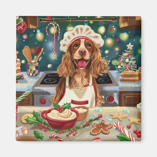 Cocker Spaniel Kerstbakken: Feestelijke Kerstmis Magneet (Voorkant)