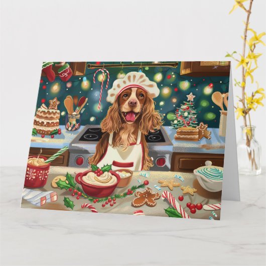 Cocker Spaniel Kerstbakken: Festieve Kerstmis Kaart (Gele Bloem)