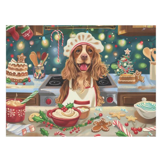 Cocker Spaniel Kerstbakken: Festieve Kerstmis Tafelkleed (Voorkant (Horizontaal))