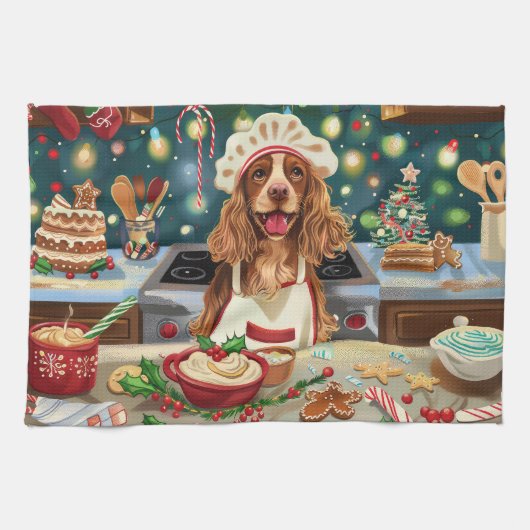 Cocker Spaniel Kerstbakken: Festieve Kerstmis Theedoek (Horizontaal)