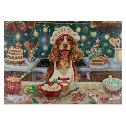 Cocker Spaniel Kerstbakken: Festive Kerstmis Snijplank (Voorkant)