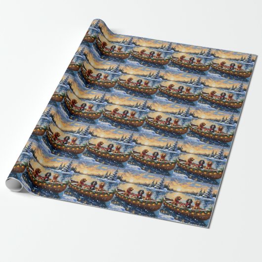 Cocker Spaniel Kerstboot Vakantie Cadeaupapier (Uitgerold)