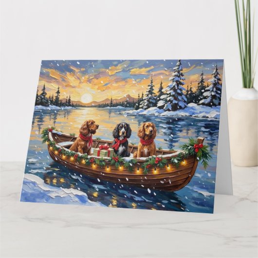 Cocker Spaniel Kerstboot Vakantie Kaart (Voorkant)