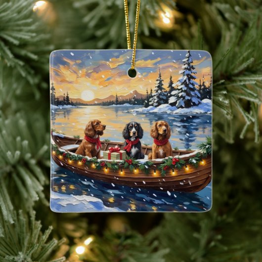 Cocker Spaniel Kerstboot Vakantie Keramisch Ornament (Boom)