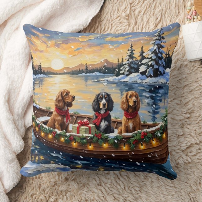 Cocker Spaniel Kerstboot Vakantie Kussen (Deken)