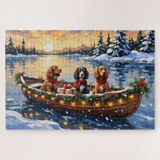 Cocker Spaniel Kerstboot Vakantie Legpuzzel (Horizontaal)