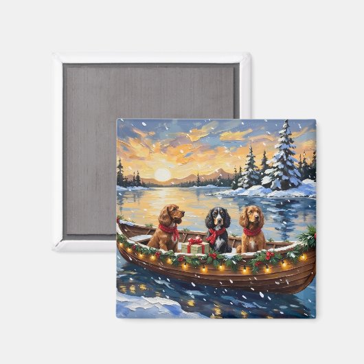 Cocker Spaniel Kerstboot Vakantie Magneet (Voorkant / Achterkant)