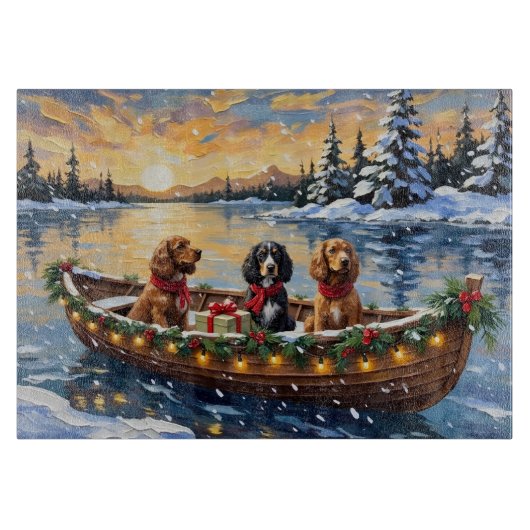 Cocker Spaniel Kerstboot Vakantie Snijplank (Voorkant)