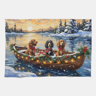 Cocker Spaniel Kerstboot Vakantie Theedoek
