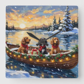 Cocker Spaniel Kerstboot Vakantie Vierkante Klok (Voorkant)