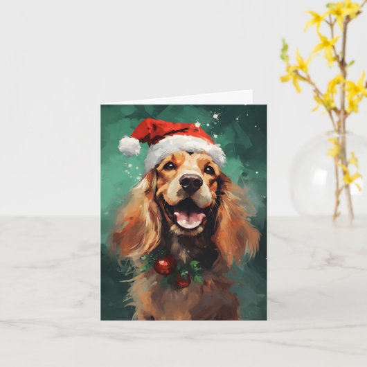 Cocker Spaniel Kerstborstel schilderen kunstwerk Kaart (Gele Bloem)