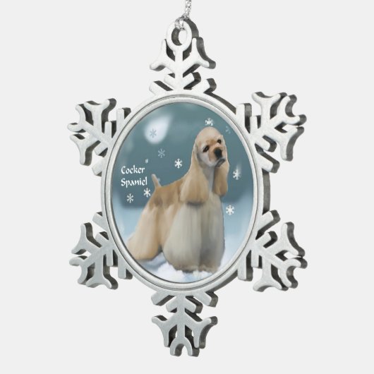 Cocker Spaniel-kerstcadeaus Tin Sneeuwvlok Ornament (Rechts)