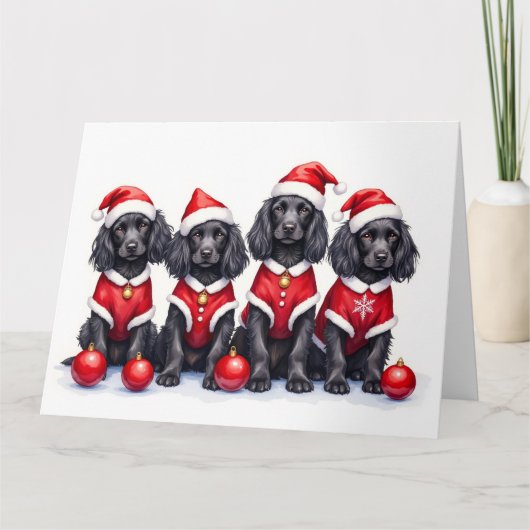 Cocker Spaniel Kerstjurk Kerstman Hoed Kaart (Voorkant)