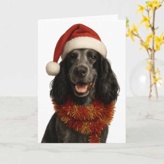 Cocker Spaniel Kerstkaart Kaart (Gele Bloem)