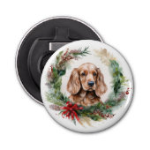 Cocker Spaniel Kerstkrans Feestelijke Pup Button Flesopener (Voorkant)