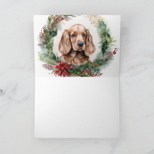 Cocker Spaniel Kerstkrans Feestelijke Pup Kaart (Binnen)