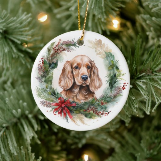 Cocker Spaniel Kerstkrans Feestelijke Pup Keramisch Ornament (Boom)