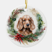 Cocker Spaniel Kerstkrans Feestelijke Pup Keramisch Ornament (Voorkant)
