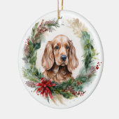 Cocker Spaniel Kerstkrans Feestelijke Pup Keramisch Ornament (Links)