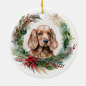Cocker Spaniel Kerstkrans Feestelijke Pup Keramisch Ornament (Achterkant)