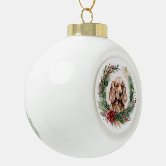 Cocker Spaniel Kerstkrans Feestelijke Pup Keramische Bal Ornament (Links)