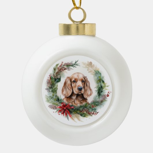 Cocker Spaniel Kerstkrans Feestelijke Pup Keramische Bal Ornament (Voorkant)