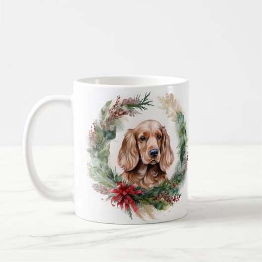Cocker Spaniel Kerstkrans Feestelijke Pup Koffiemok (Links)