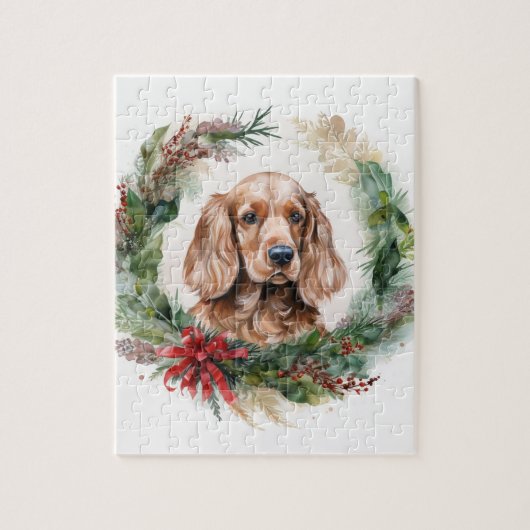 Cocker Spaniel Kerstkrans Feestelijke Pup Legpuzzel (Verticaal)