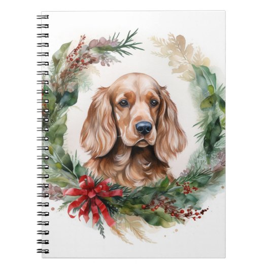 Cocker Spaniel Kerstkrans Feestelijke Pup Notitieboek (Voorkant)