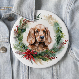 Cocker Spaniel Kerstkrans Feestelijke Pup Ronde Button 6,0 Cm