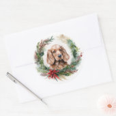 Cocker Spaniel Kerstkrans Feestelijke Pup Ronde Sticker (Envelop)