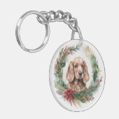 Cocker Spaniel Kerstkrans Feestelijke Pup Sleutelhanger (Voorkant Links)