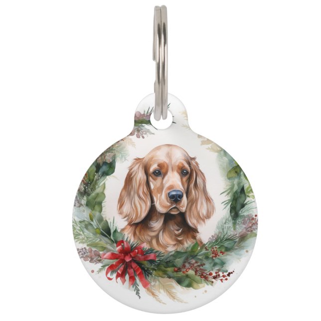 Cocker Spaniel Kerstkrans Festieve Pup Huisdierpenning (Voorkant)