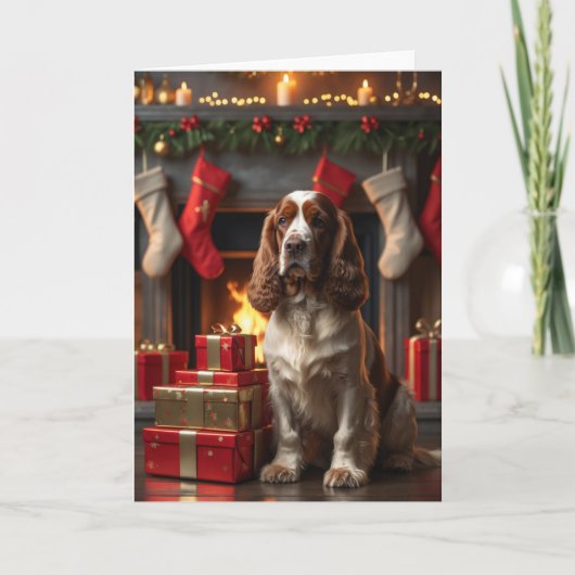 Cocker Spaniel Kerstmis bij de Haard Kunst Kaart (Voorkant)
