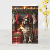Cocker Spaniel Kerstmis bij de Haard Kunst Kaart (Gele Bloem)