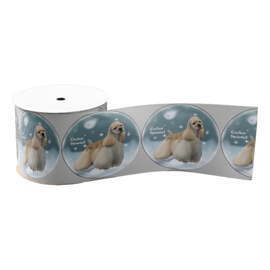 Cocker Spaniel Kerstmis Grosgrain Lint (Spoel)
