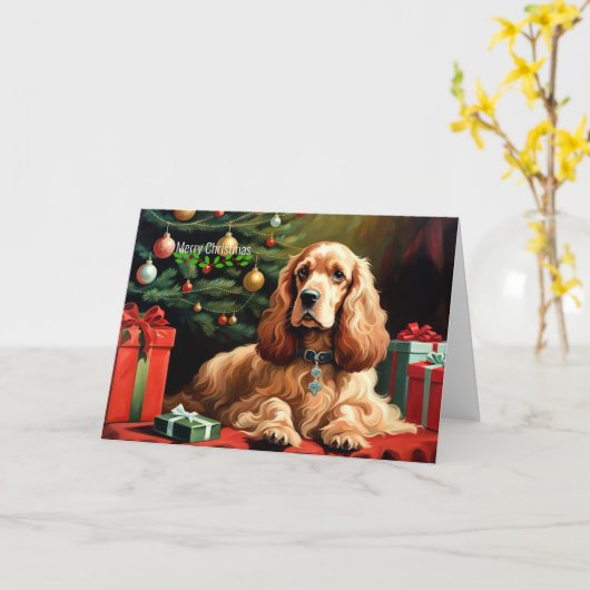 Cocker Spaniel Kerstmis Kaart (Gele Bloem)