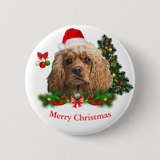 Cocker spaniel Kerstmis Knop Ronde Button 5,7 Cm (Voorkant)