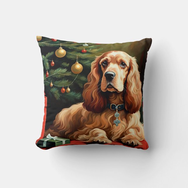 Cocker Spaniel Kerstmis Kussen (Voorkant)