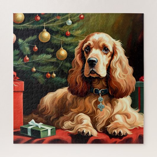 Cocker Spaniel Kerstmis Legpuzzel (Verticaal)